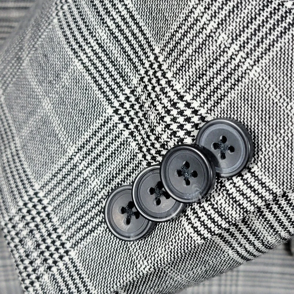 Kenneth Cole Mens Sport Coat Blazer Two‎ Button Gray Plaid Wool Poly Slim 36R